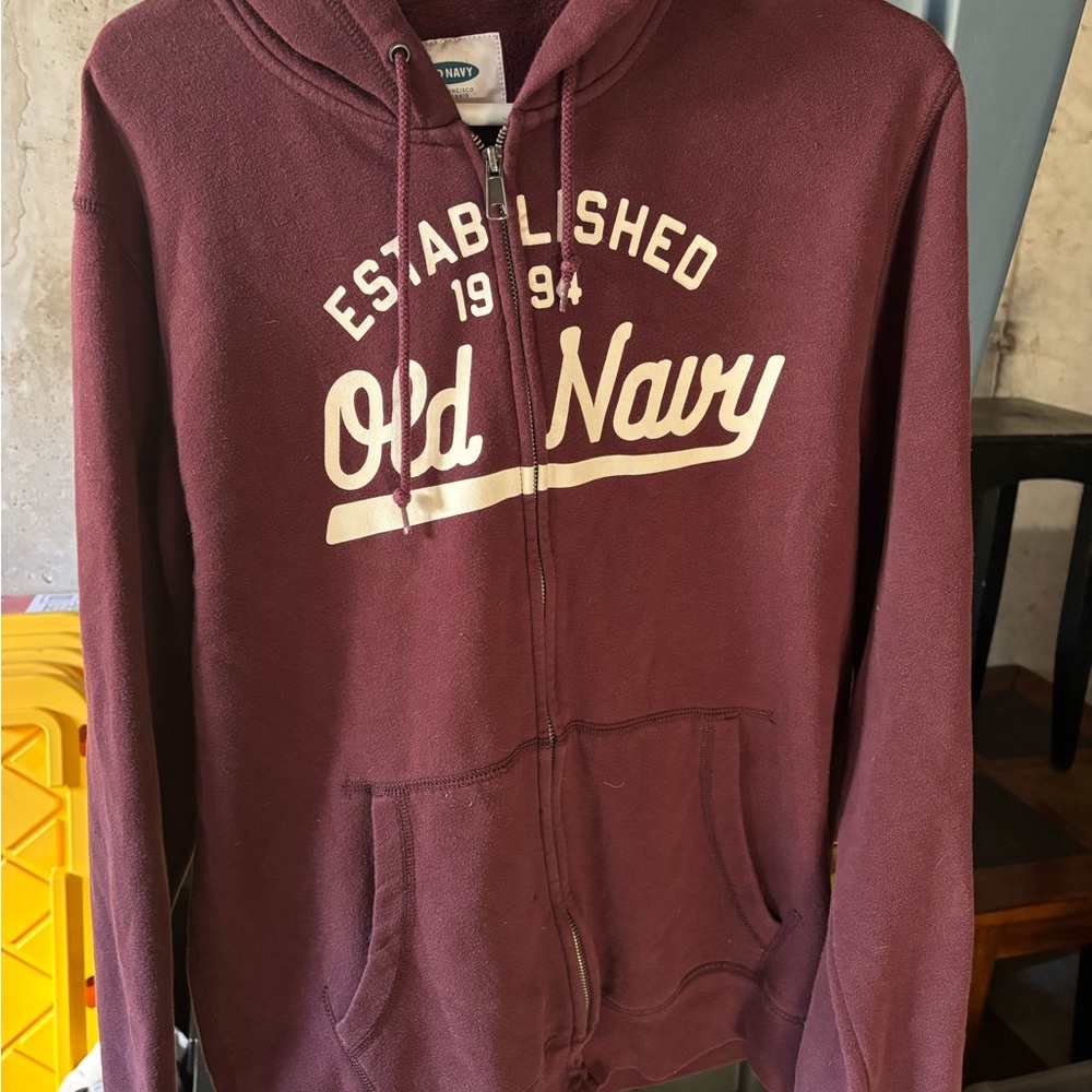 Old Navy Burgundy Zip Hoodie with Cream Tag